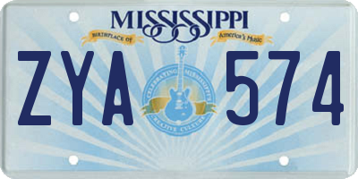 MS license plate ZYA574