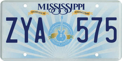 MS license plate ZYA575