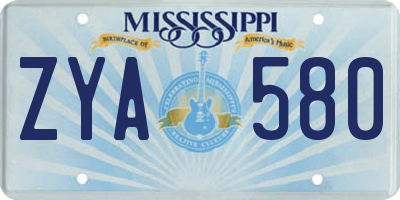 MS license plate ZYA580
