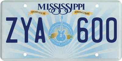 MS license plate ZYA600