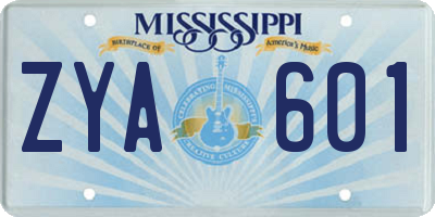 MS license plate ZYA601