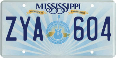 MS license plate ZYA604