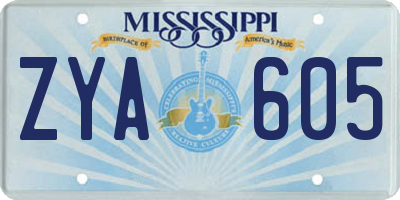 MS license plate ZYA605