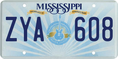 MS license plate ZYA608