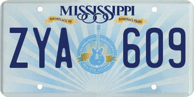 MS license plate ZYA609