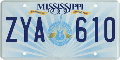 MS license plate ZYA610