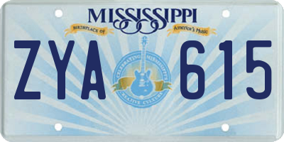 MS license plate ZYA615