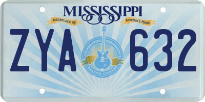 MS license plate ZYA632