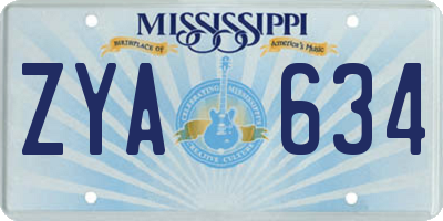MS license plate ZYA634