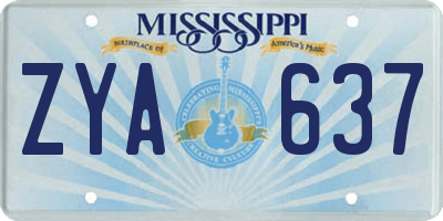 MS license plate ZYA637