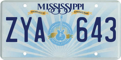 MS license plate ZYA643