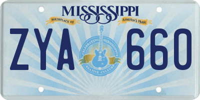 MS license plate ZYA660