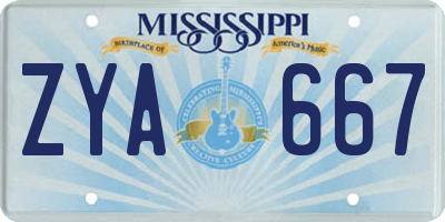 MS license plate ZYA667