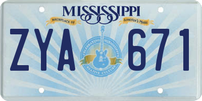 MS license plate ZYA671