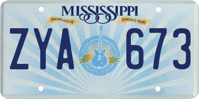 MS license plate ZYA673