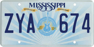MS license plate ZYA674