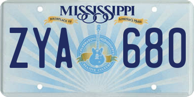 MS license plate ZYA680