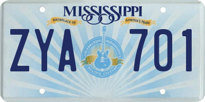 MS license plate ZYA701