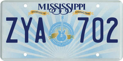 MS license plate ZYA702
