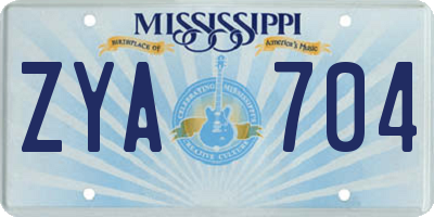 MS license plate ZYA704