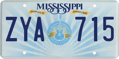 MS license plate ZYA715
