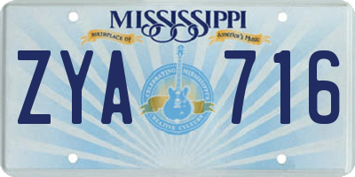 MS license plate ZYA716