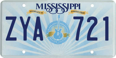 MS license plate ZYA721