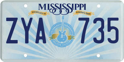 MS license plate ZYA735