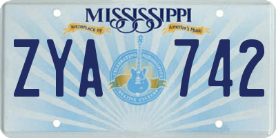 MS license plate ZYA742