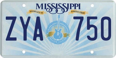 MS license plate ZYA750
