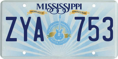 MS license plate ZYA753