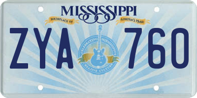 MS license plate ZYA760