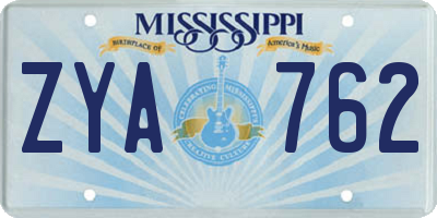 MS license plate ZYA762