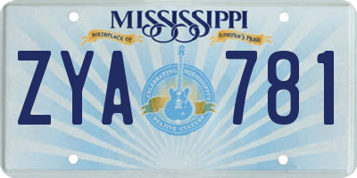 MS license plate ZYA781