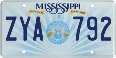 MS license plate ZYA792