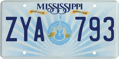 MS license plate ZYA793