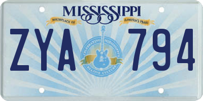 MS license plate ZYA794