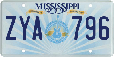 MS license plate ZYA796