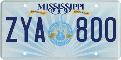MS license plate ZYA800