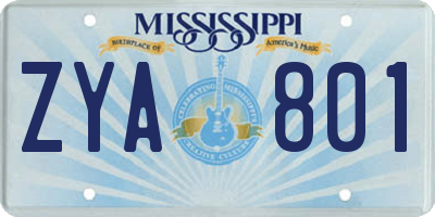 MS license plate ZYA801