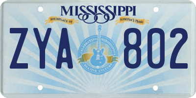 MS license plate ZYA802