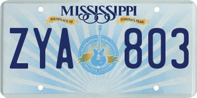 MS license plate ZYA803