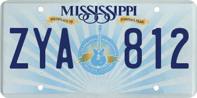 MS license plate ZYA812