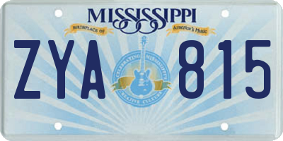 MS license plate ZYA815
