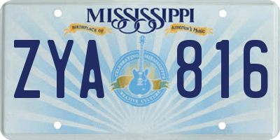 MS license plate ZYA816