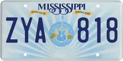 MS license plate ZYA818