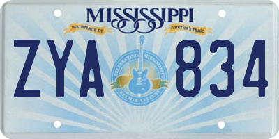 MS license plate ZYA834