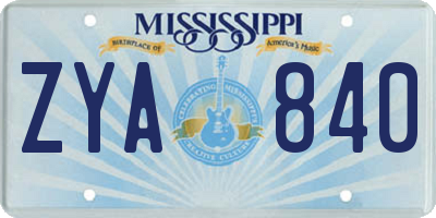 MS license plate ZYA840