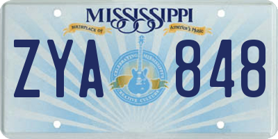 MS license plate ZYA848