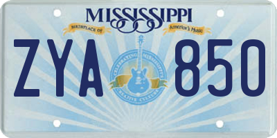 MS license plate ZYA850